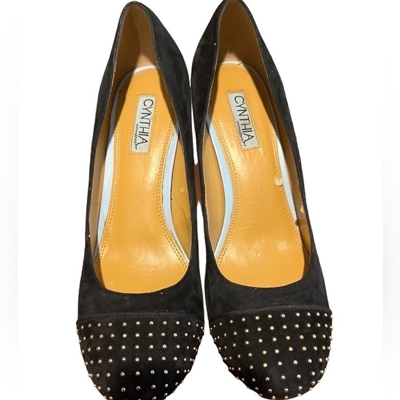 Cynthia Rowley Halo Black Suede Pumps w/ Gold Studded Embellishments Sz 10 - Picture 3 of 11